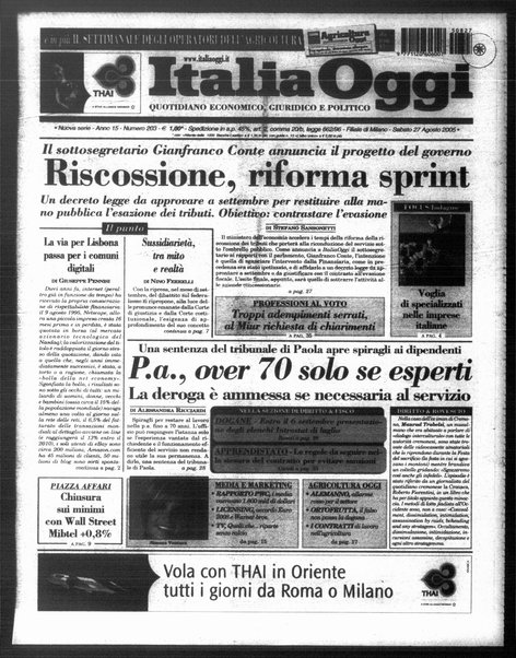 Italia oggi : quotidiano di economia finanza e politica